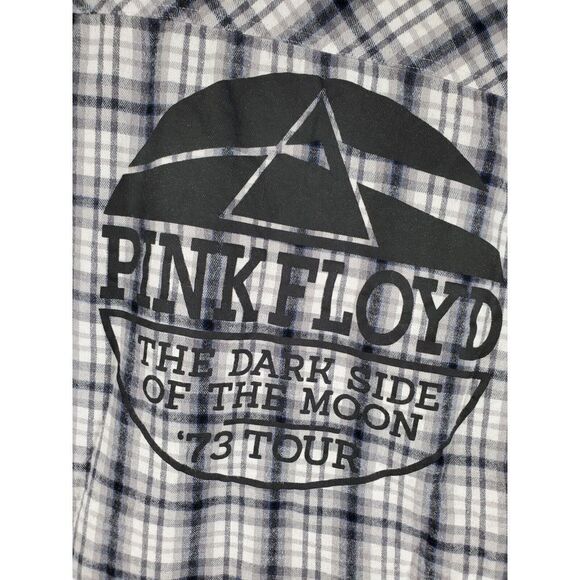 Pink Floyd Hooded Flannel Shirt Men M Black White Plaid Dark Side Of Moon '73 LS - Picture 9 of 11